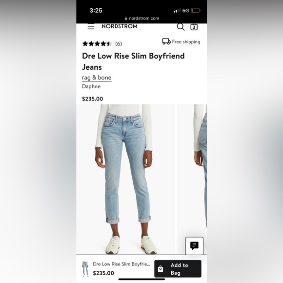 Rag & Bone Dre Low-Rise Slim Boyfriend Ankle
Jeans, size 25, light wash - Picture 6 of 8